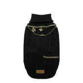 Плетен пуловер Croci SWEATER  CHAINS - черен, с метални верижки в златен цвят